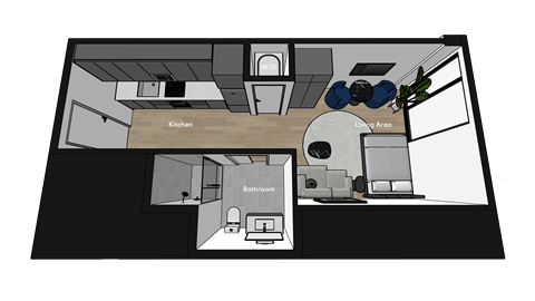 Floor plan for studio, 1 bath, 325 sqft